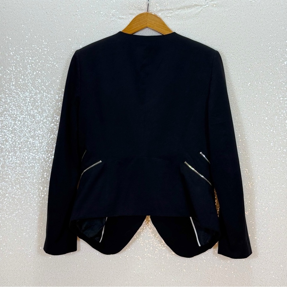 Vince Camuto Black Open Front Blazer Jacket Zip Pocket Career Work Office Womens - Picture 10 of 13
